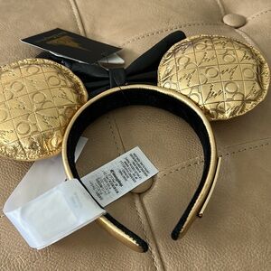 Disney Gold and Black Minnie Mouse ears genuine leather 24 gold plate hardware
